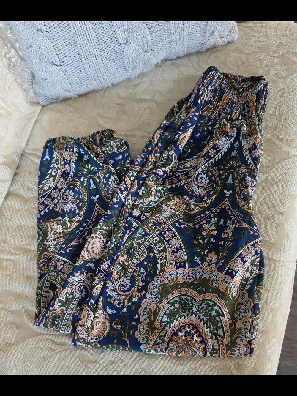Boho Paisley Wide Leg Pants - Navy & Olive